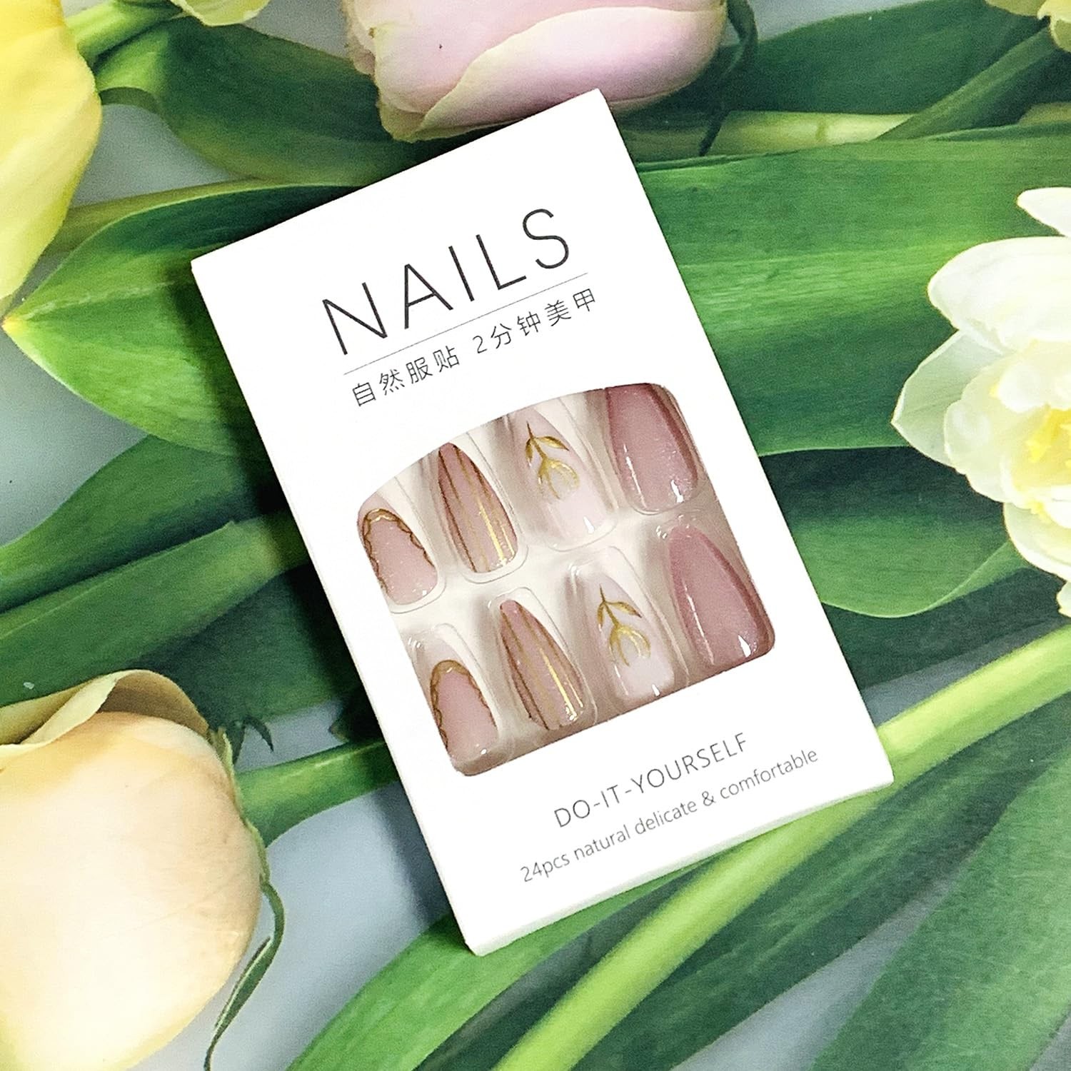 Press on Almond Nails Medium Length Glossy Full Cover Acrylic Almond Shaped F…