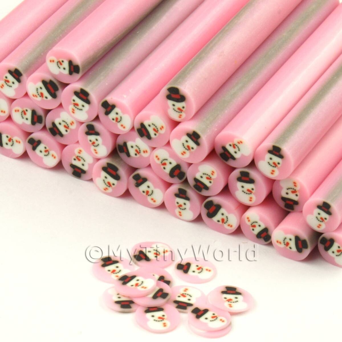 4 x Handmade Pink Christmas Snowman Nail Art Cane
