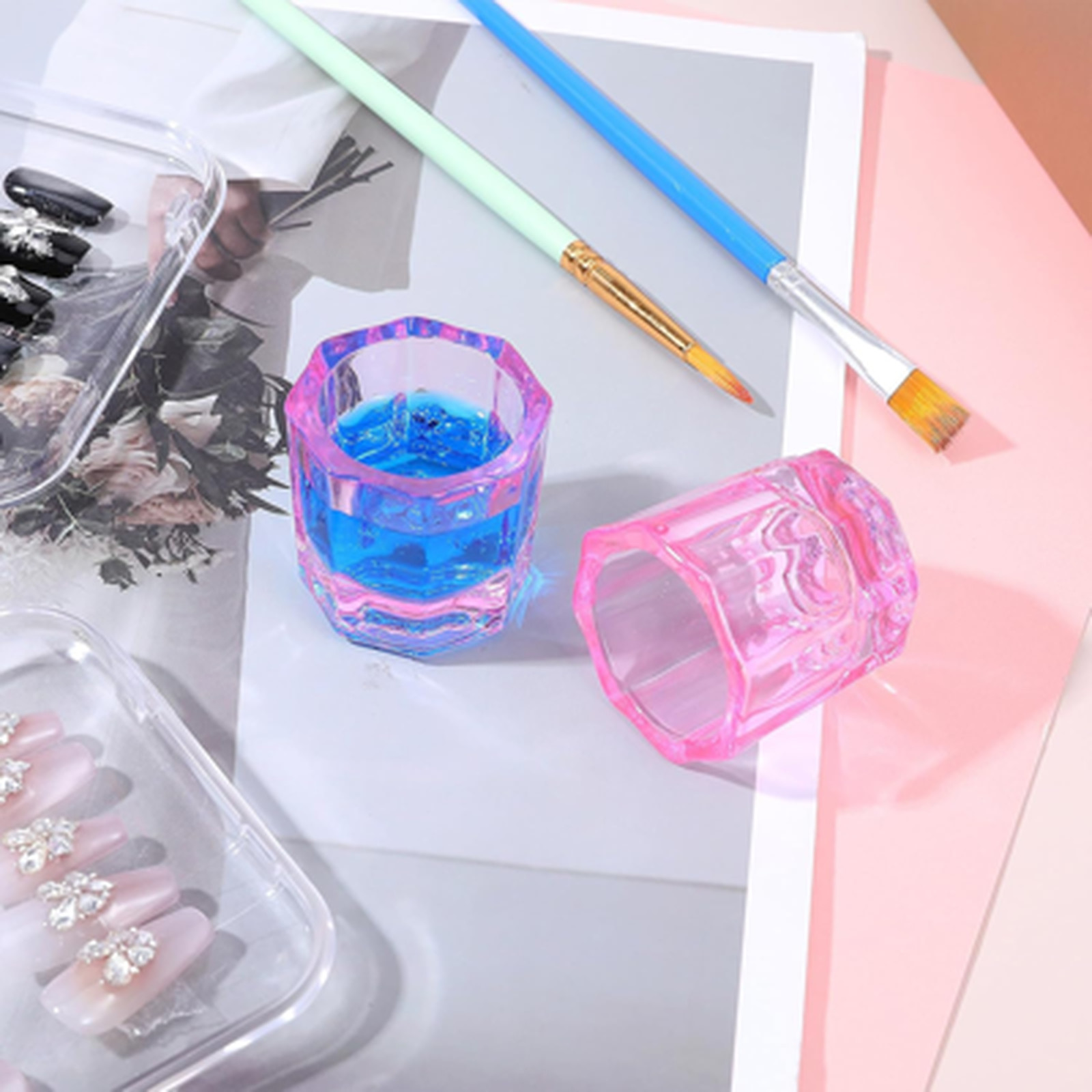 Pink Glass Nail Dappen Dish 2 Pack Acrylic Liquid Holder for Art Manicure and