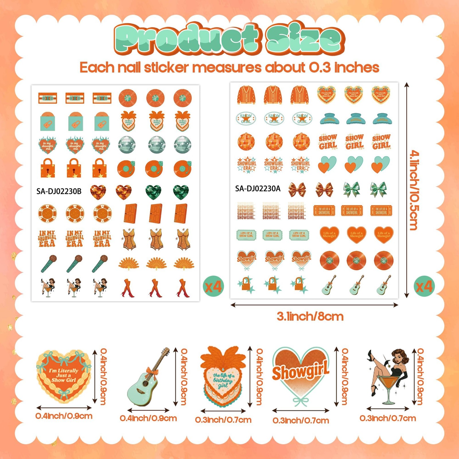 8Pcs Singer Inspired Nail Stickers 3D -Adhesive Colorful Summer DIY Nail Art …
