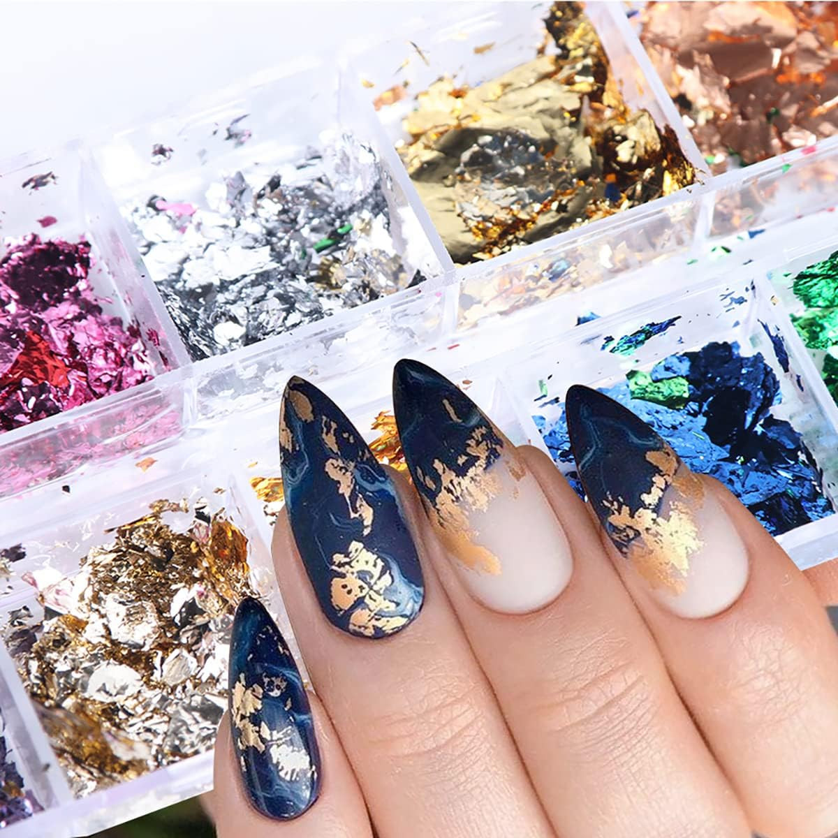 12 Colors Glitter Foil 3D Ultra-Thin Gold Aluminum Flakes Sparkling Design Nail