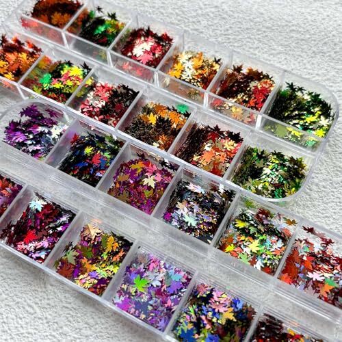 2Box Fall Art Glitter Maple Leaf Nail Art Glitter Sequins 3D Glitter 3