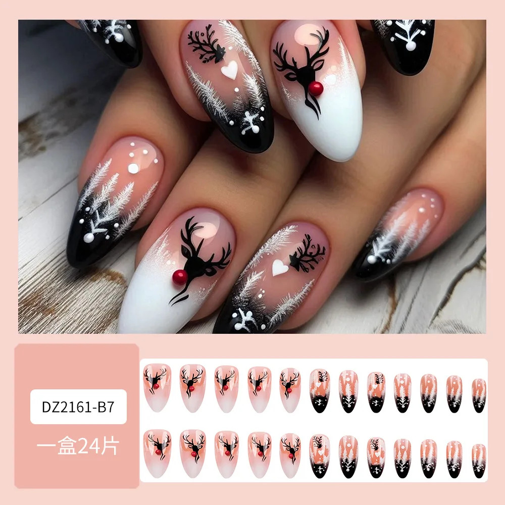 2026 Christmas Red Snow Deer Long Press On Nails