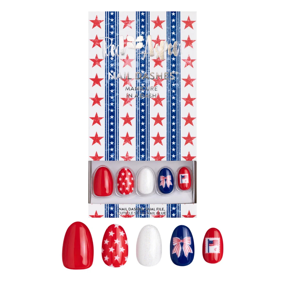 Red Aspen Press On Nails-Seeing Stars, Silas Short Almond Patriotic Bow Star