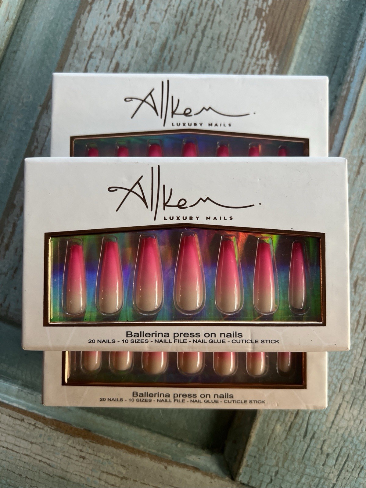 Luxury Press On Nails – OMBRE Ballerina Nails – 20 Nails With Glue Coffin Shape