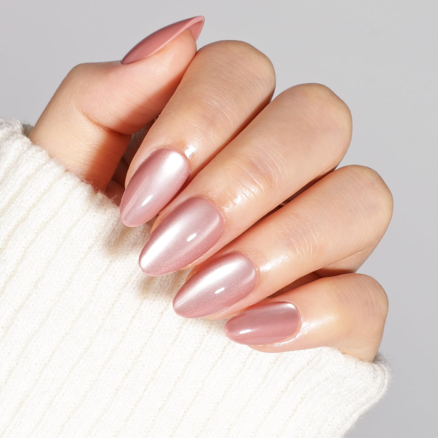 Cat Eye Press on Nails – Mauve Short Almond Fake Nails, Cateye Press on Nails Re
