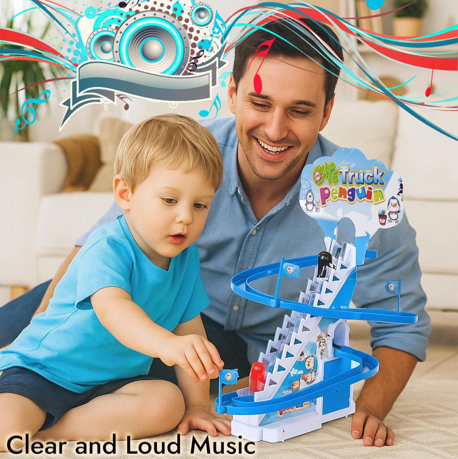 ARSUK Penguin Race Game Toy Playful Musical 12.75 x 9.12 x 3 inches, Blue