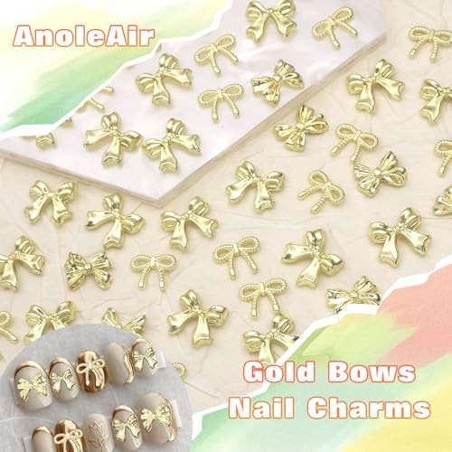 90 Pcs 3D Alloy Bow Nail Charms Gold