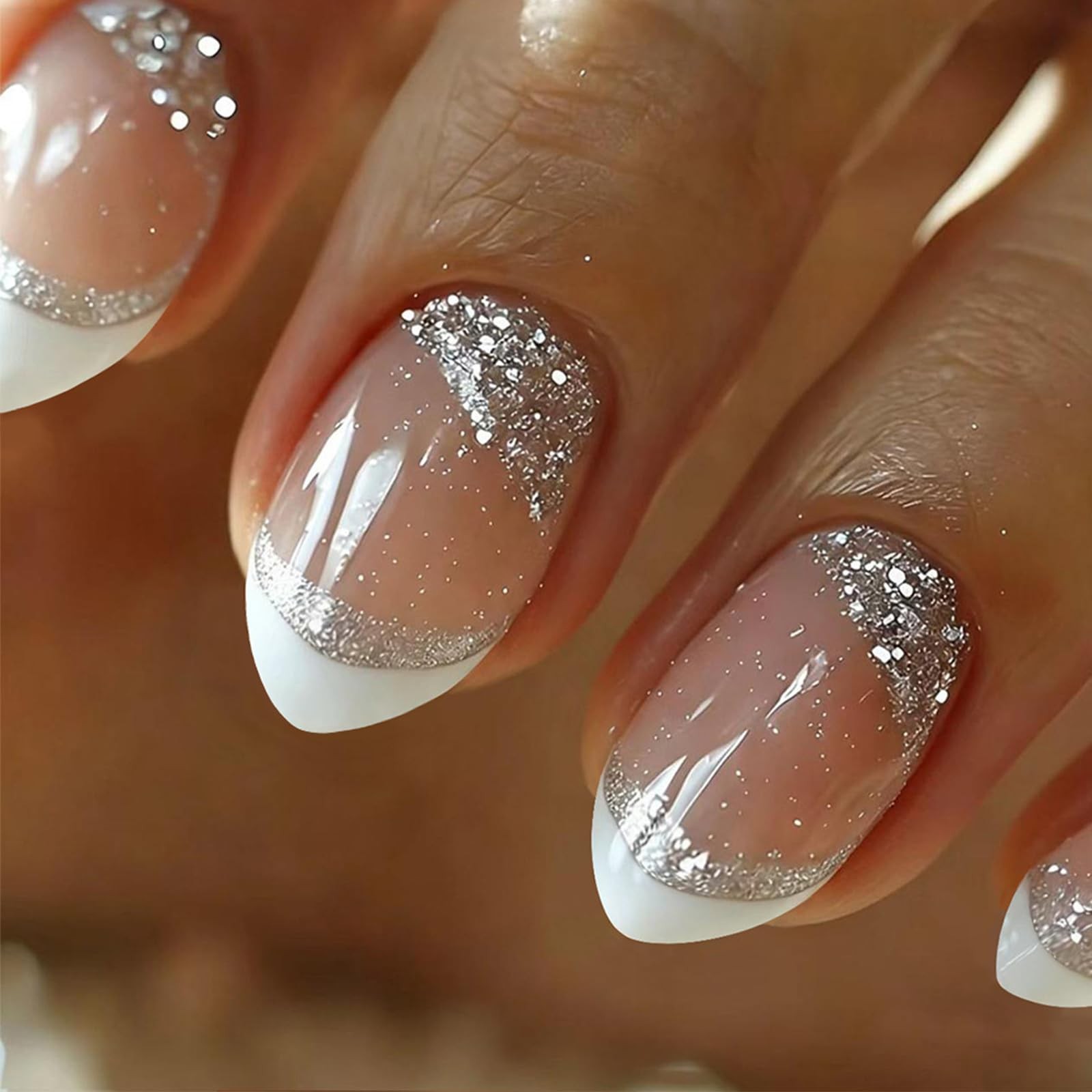 LRKNNO White French Tip Press on Nails