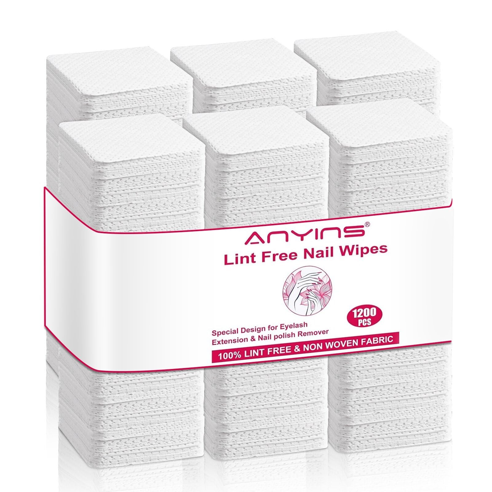 ANYINS Lint Free Nail Wipes, 1200PCS Non-Woven Fabric Cotton Pads for B-White