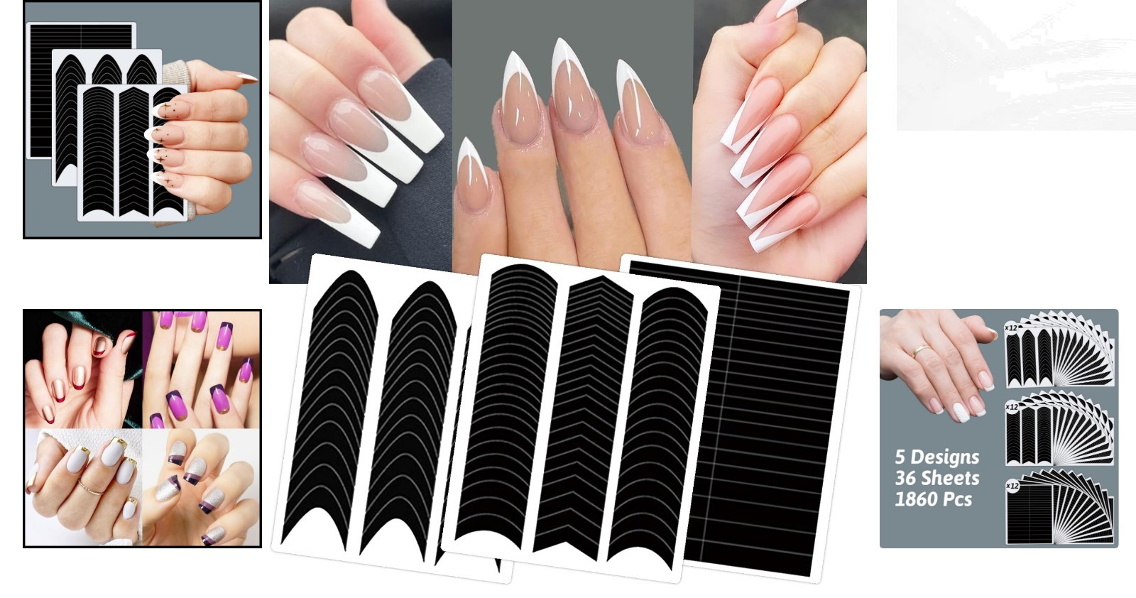 36 Sheets of Self-Adhesive French Tip Nail Guides – 1860 Pieces for Perfect D…