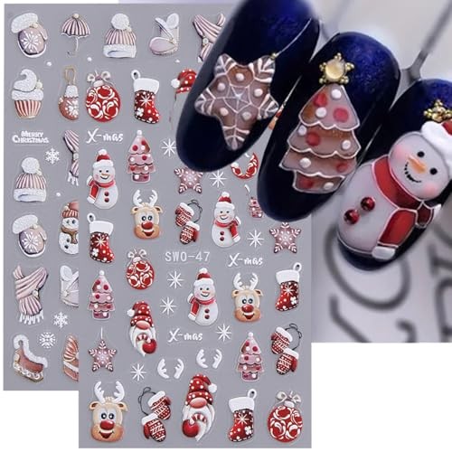 Christmas Nail Art Stickers 5D Embossed Decals 4PCS Santa Christmas design3