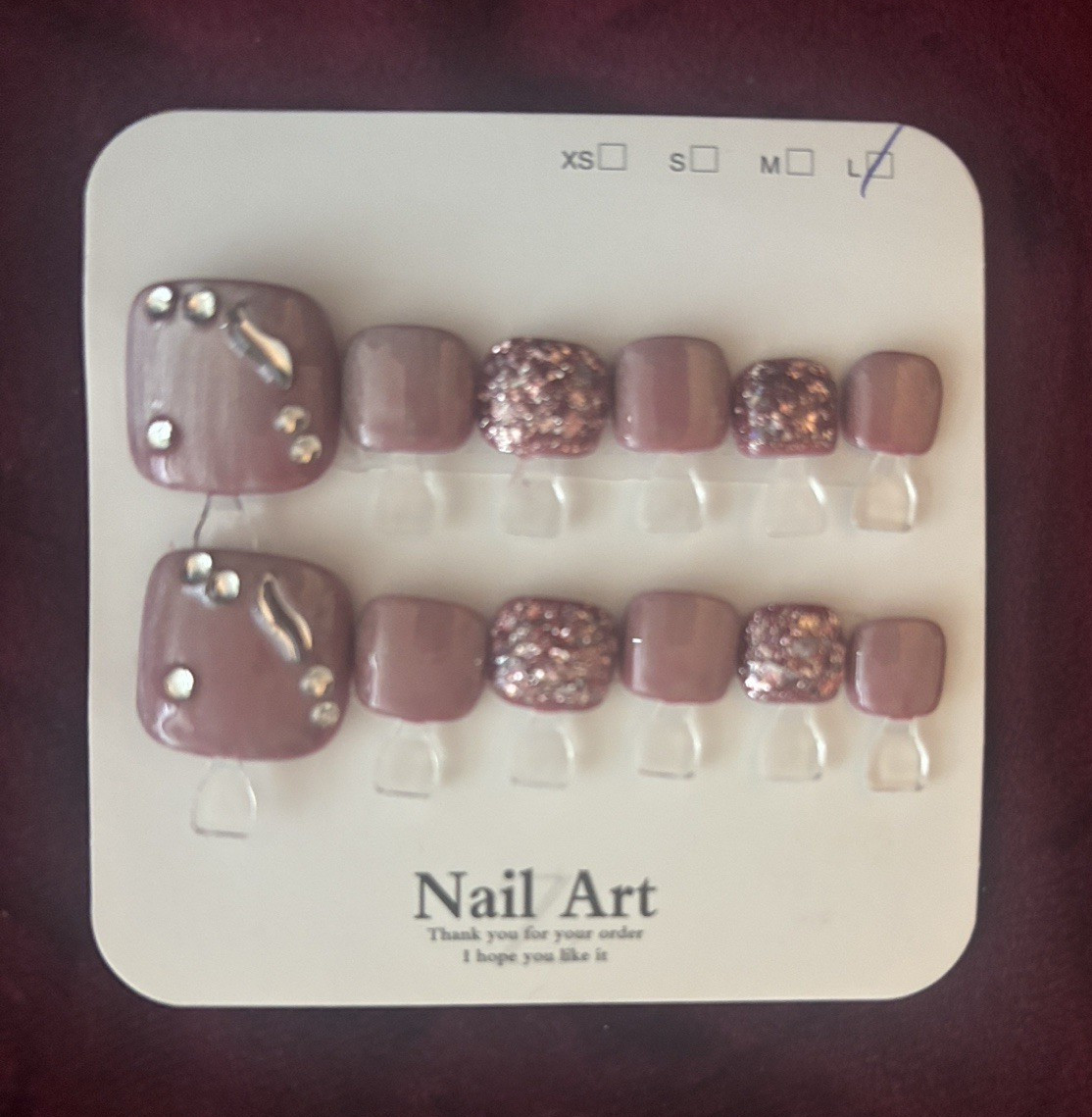 Nail Art Press-On Nails Set Brown Glitter Pre-Designed Long Square