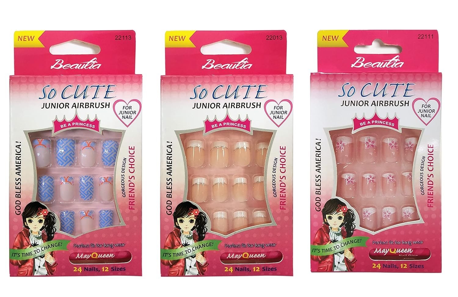 Kids Nail Tips Fake Artificial 72pcs Pack With Glue For Girls