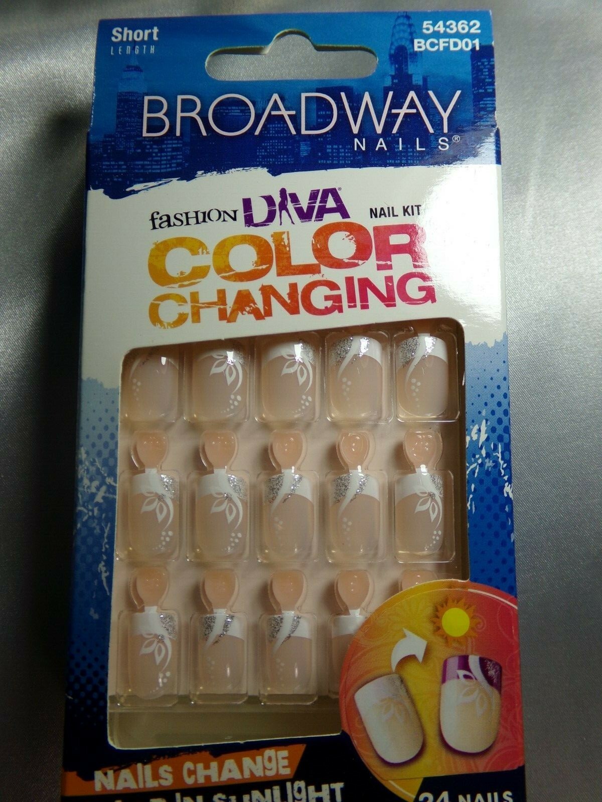 Broadway Nails Artificial Color Changing Short White French with Flowers