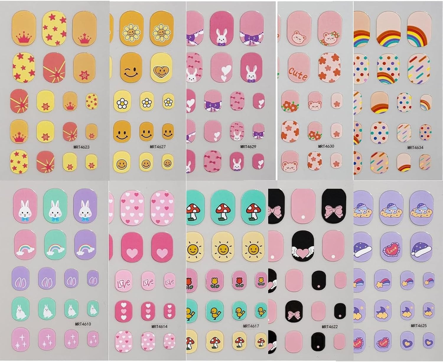 10 Sheets Colorful Kid Nail Stickers Full Nail Wraps for Kids Girls Self Adhesiv