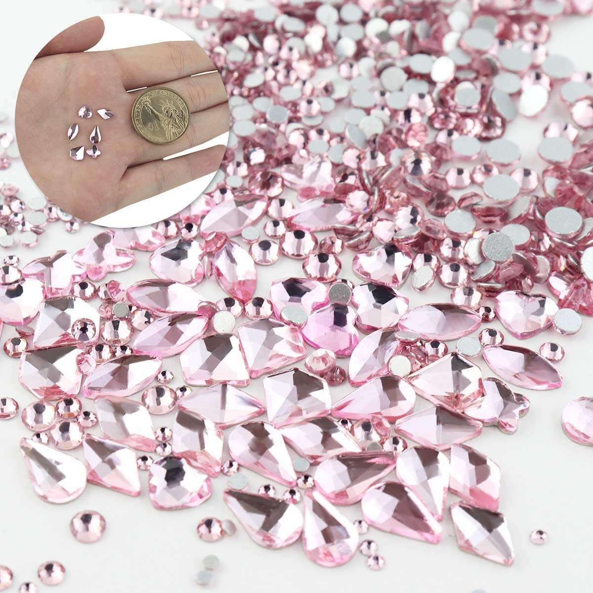 810 Pieces Multi Shapes Nail Rhinestones 60 Multi Shapes Big Gems + 750 Flatback