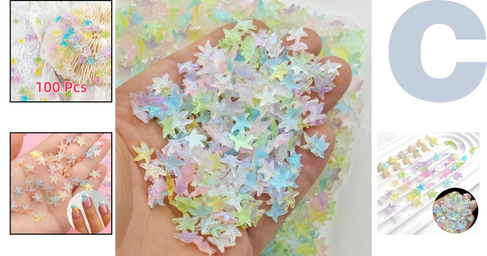 Vibrant Starfish Nail Diamonds – 100pcs Resin Charms for Stylish Manicures