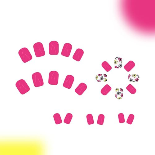 24Pcs Spring Press on Nails Cute Flower Fake Nails Short Square Acrylic A51