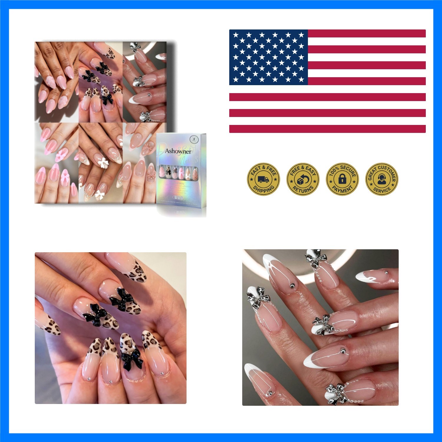 6 Packs 144 Pcs | Reusable Press on Nails | Stick on Nails 12 Sizes-6 Styles …