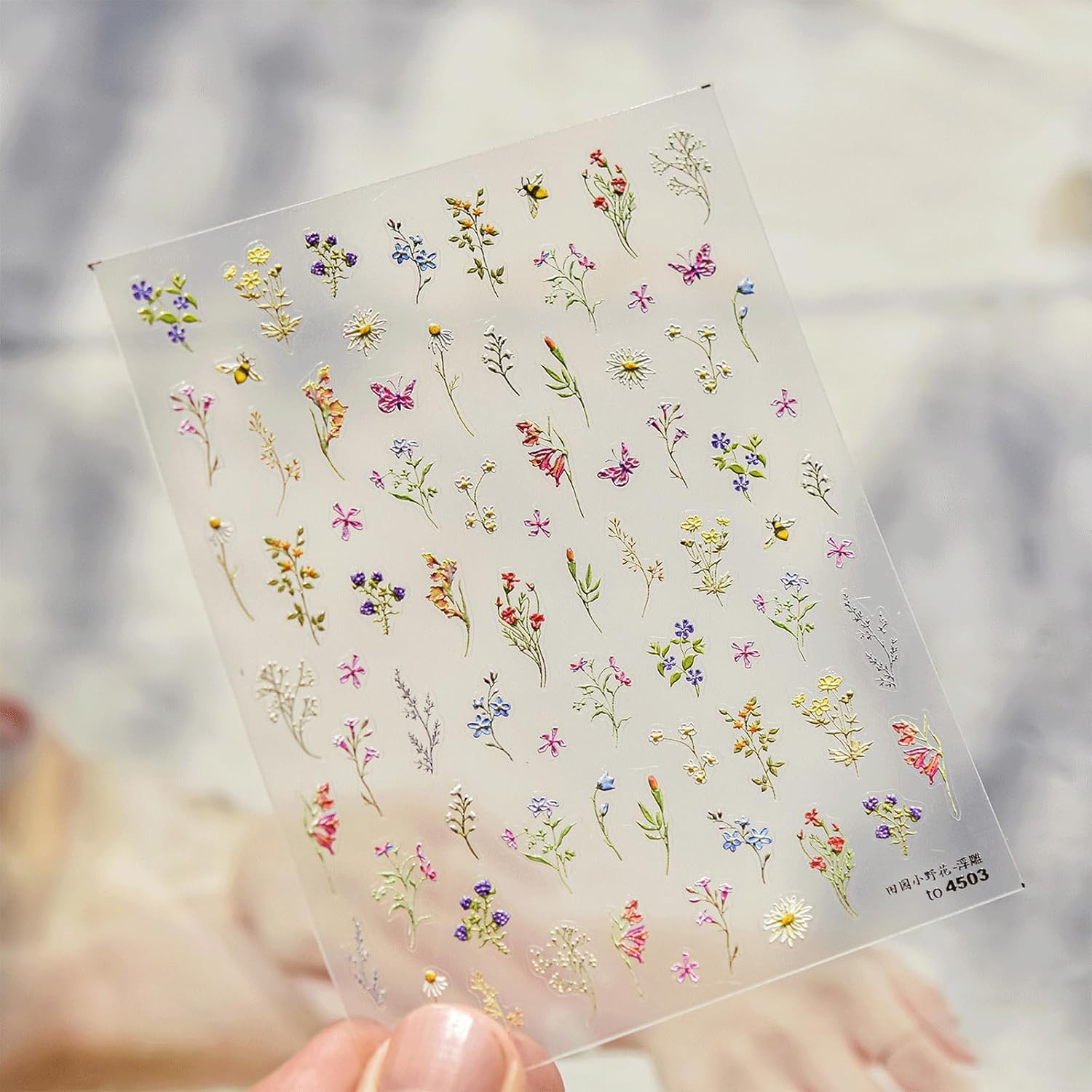 JMEOWIO 3D Embossed Flower Nail Art Stickers Decals Self-Adhesive 5D Spring Summ