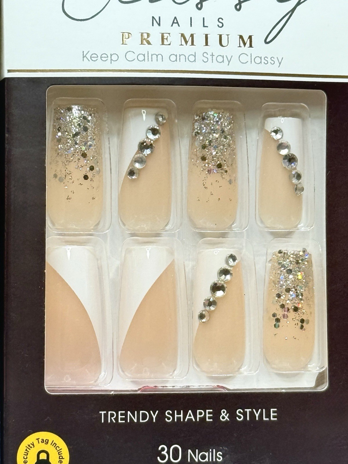 Kiss Classy Premium Press-On Nails Manicure Long French Glitter Bling Lot Of 2