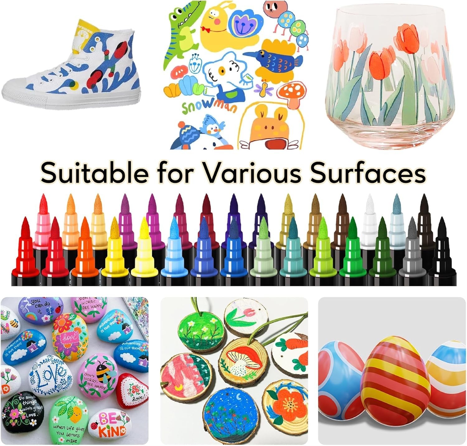 30 Colors Acrylic Paint Markers, Dual Tip Fine and Brush Tips for Detailed Art