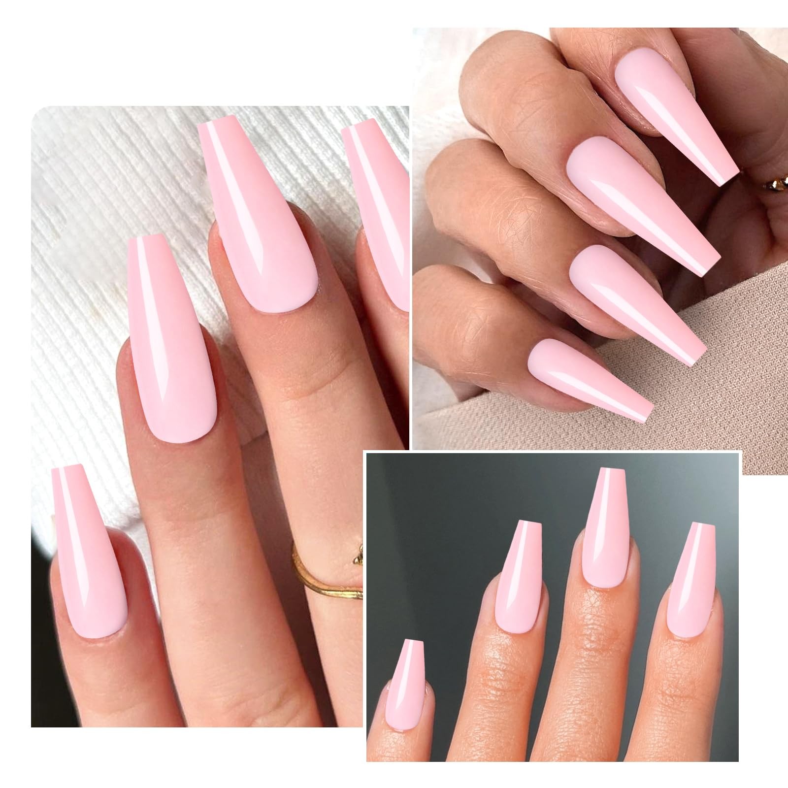 120PC Pink Coffin Press on Nails Long Fake Nails Press ons with Glue Nail Adh…