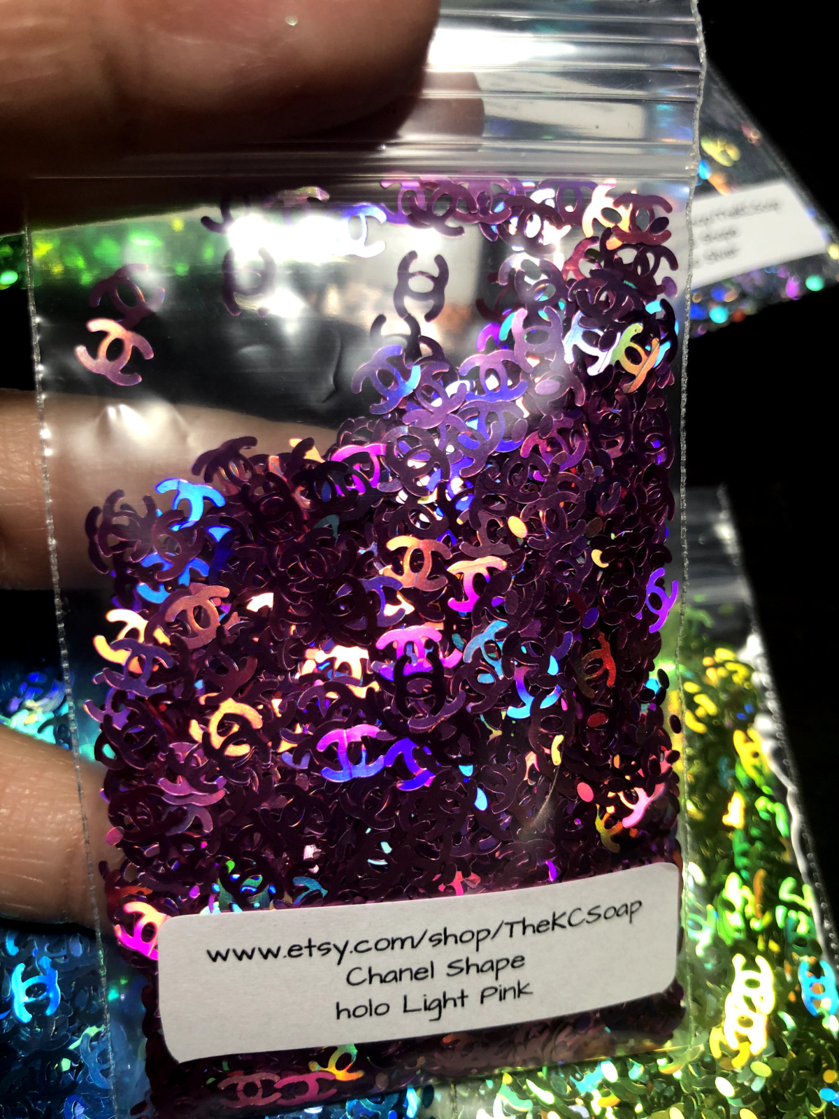 Holographic Light Pink Glitter Nail Art Slice letter alphabet confetti C US TSP