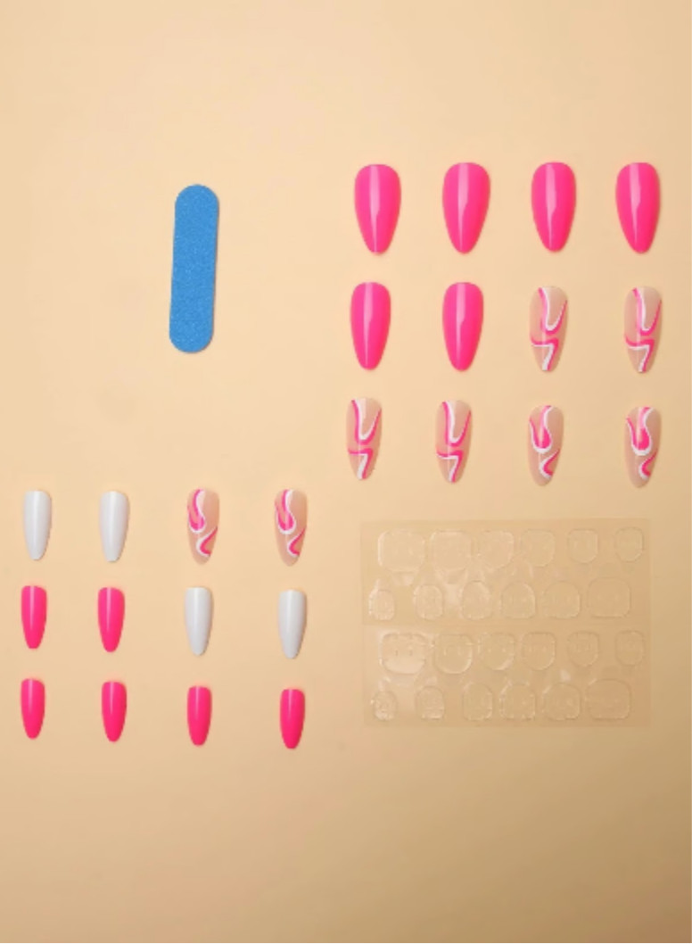 Pink and White Swirl Print Press On Nails 80s 90s Valentine’s Day Spring fashion