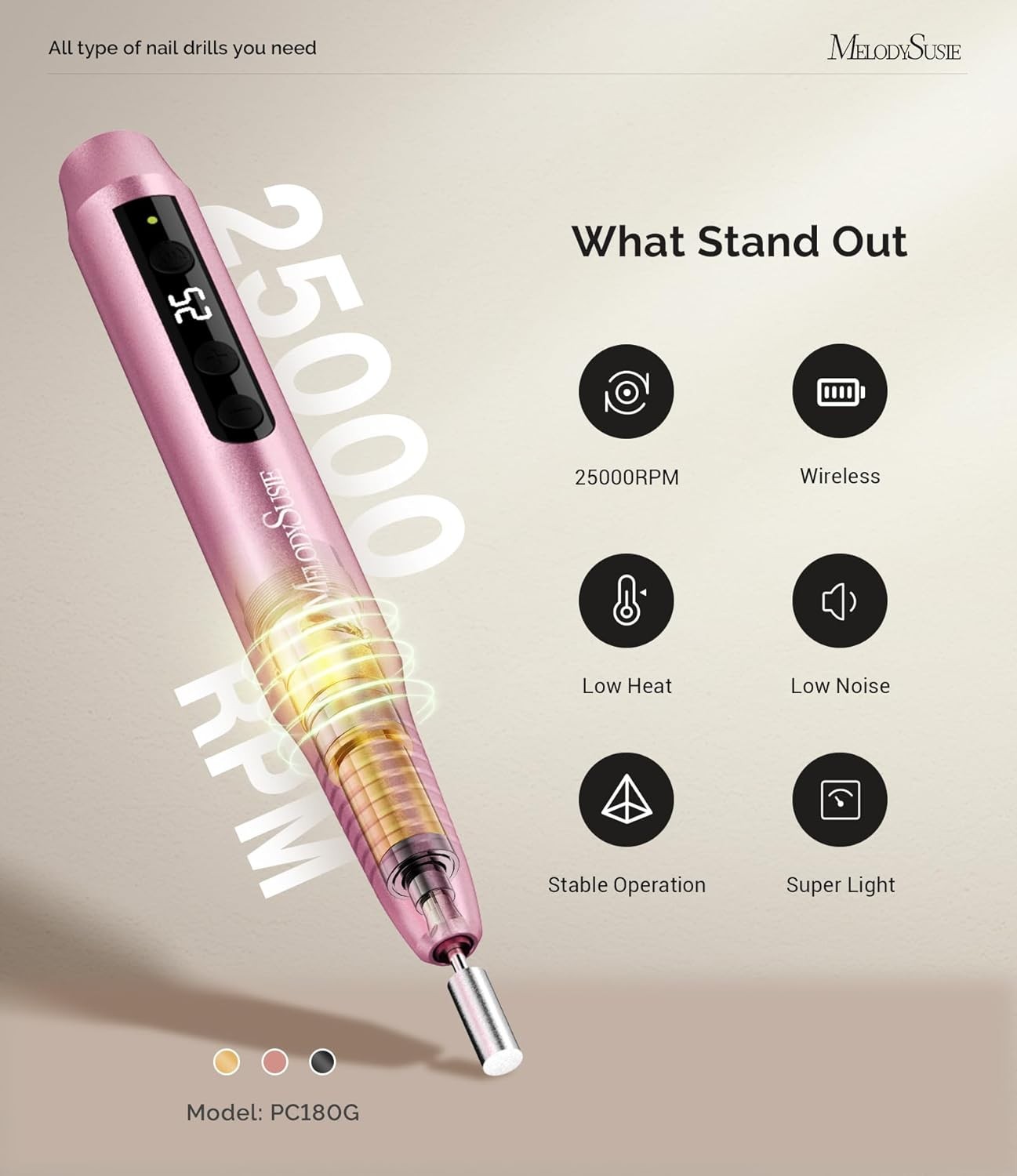 Pen-Shaped Portable Cordl Nail Drill, PC180G 25000R