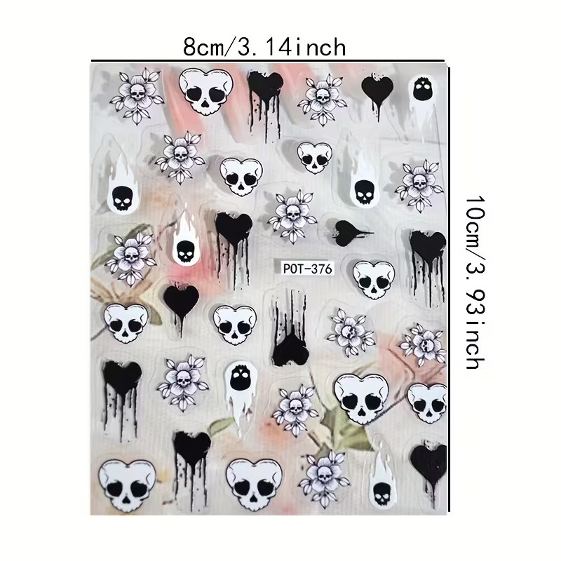 Gothic Heart Skull Nail Stickers Self Adhesive Decals Nail Art