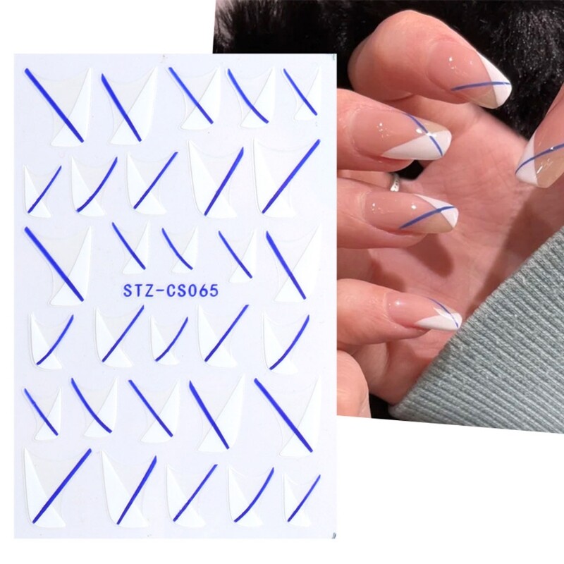 Nail Stickers 3D Shiny Glitter Silver White Green Black Slider Decal French Tips