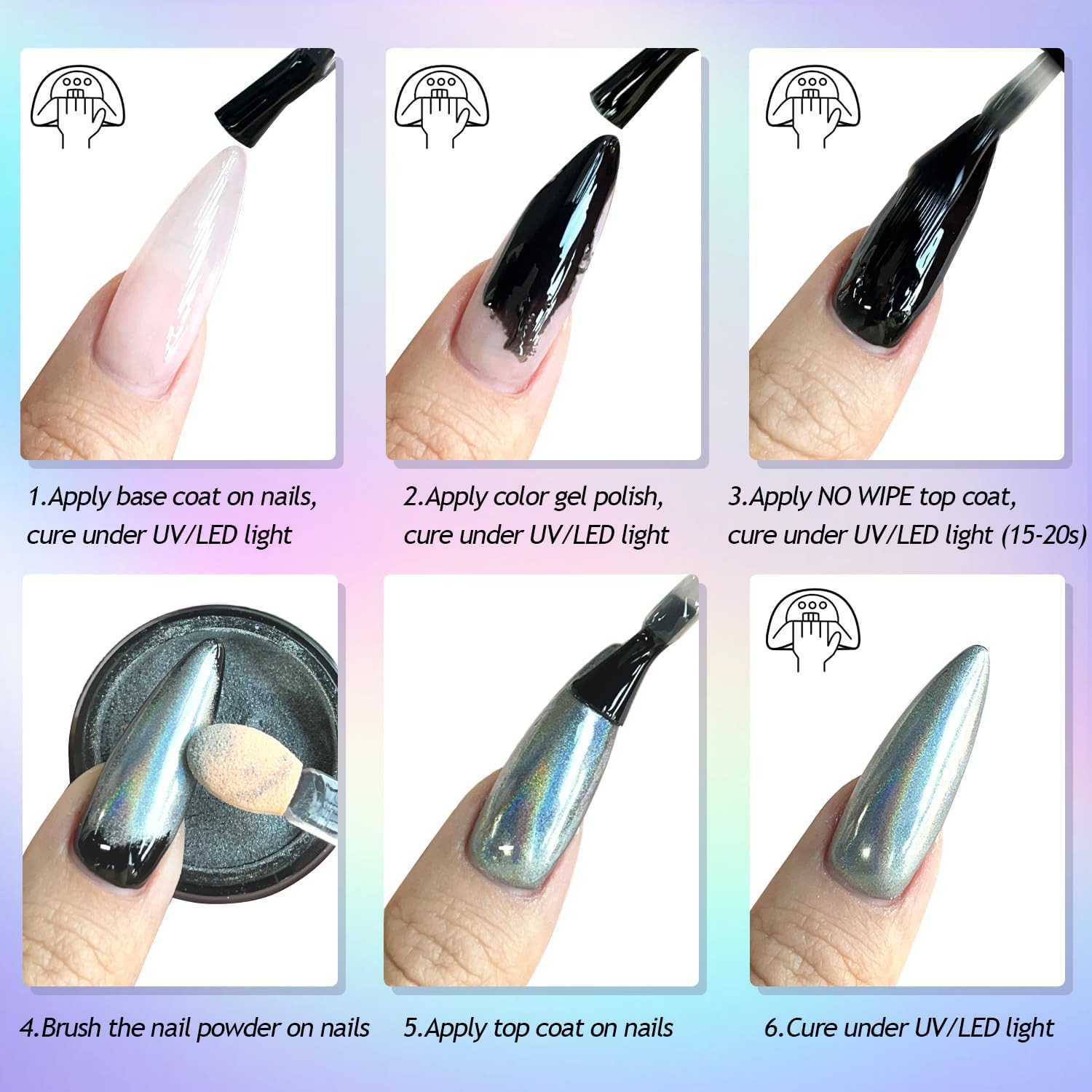 10 Colors Holographic Chrome Nail Powder Laser Glitter Set | Halo Metallic Mirro