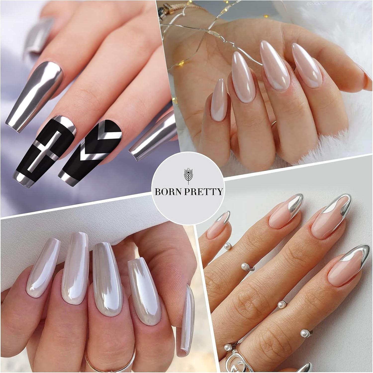 High-Gloss Holographic Nail Powder Set – 4 Colors for Easy Application