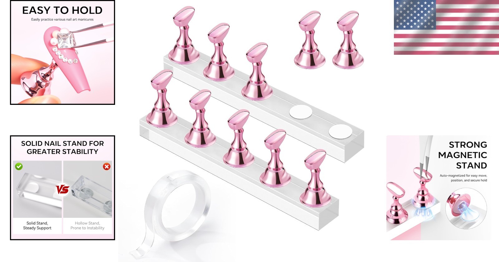 Professional Acrylic Nail Stand Set | 10-Pack Magnetic Holders for Nail Art