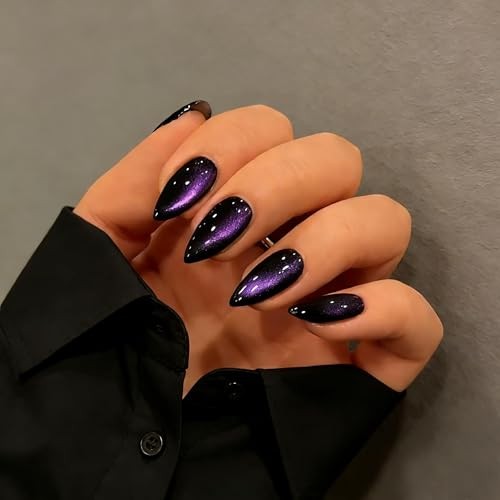 Cat Eye Press On Nails Almond – Dark Purple Press On Nails almond black purple