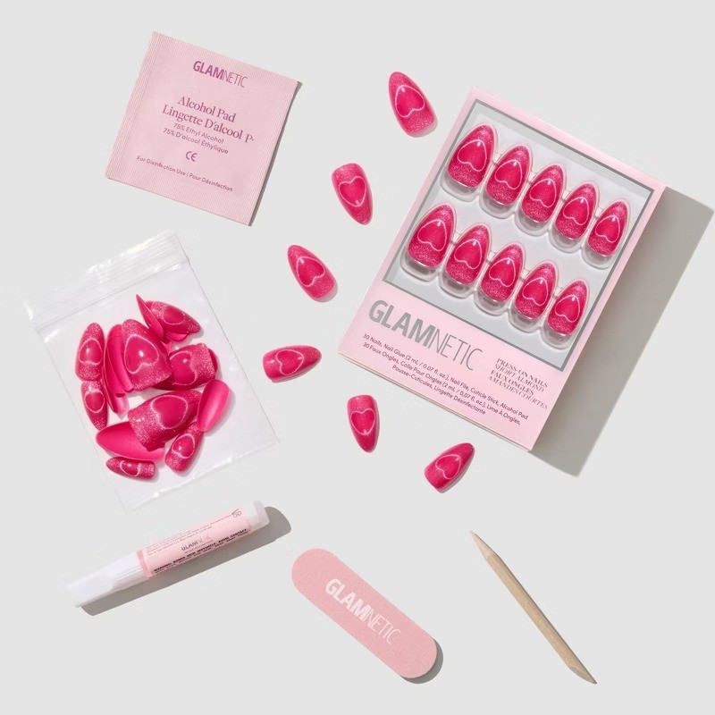 Glamnetic Fake Nails: Almond Shape, Velvet Finish, 30 Pieces