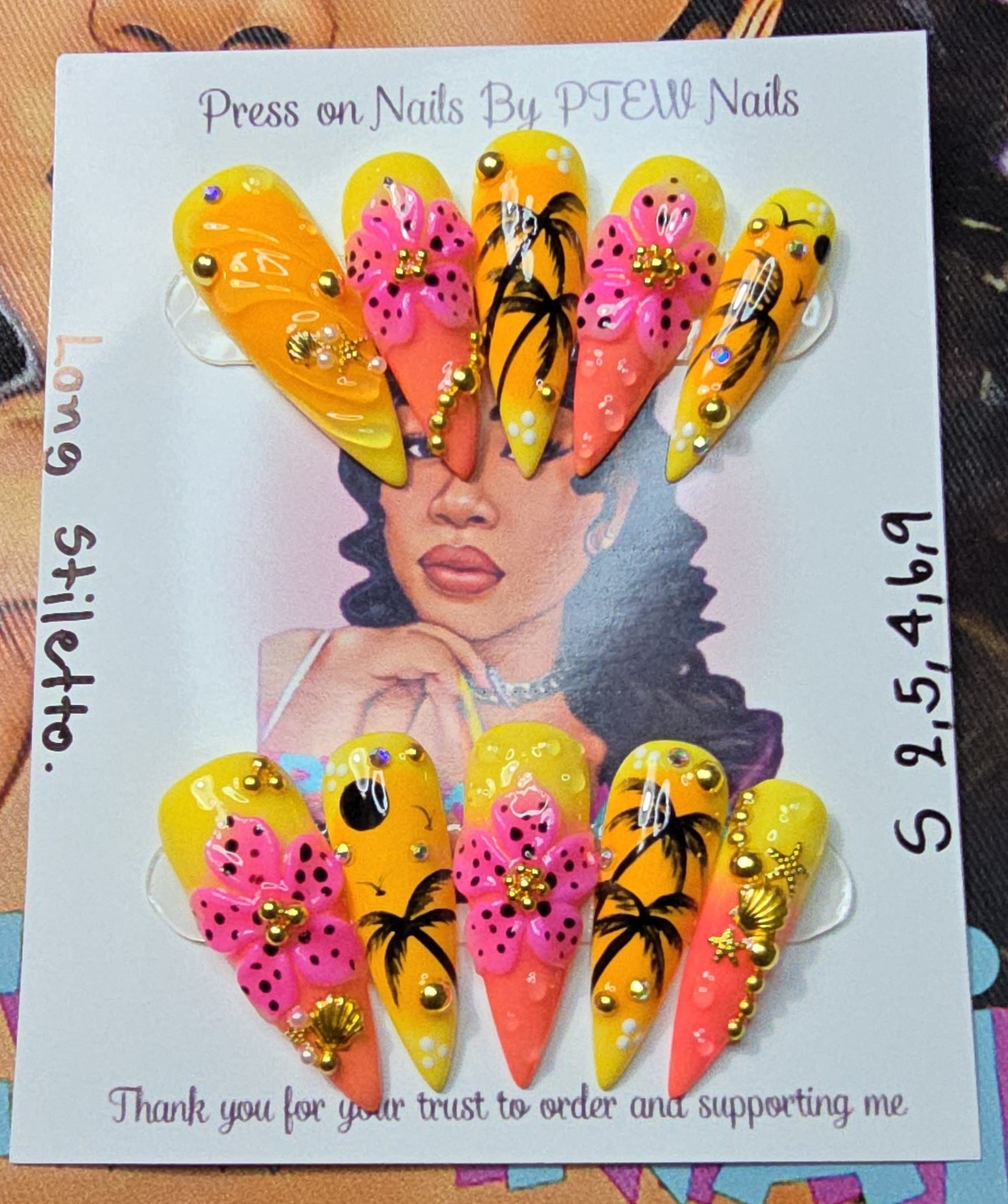 Handmade Gel Press On Nails, Small Size 2,5,4,6,9 Long Stiletto