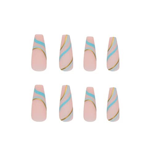 Extra Long Press on Nails Swirl Nude Fake Coffin Nails Tips Full Cover Style3