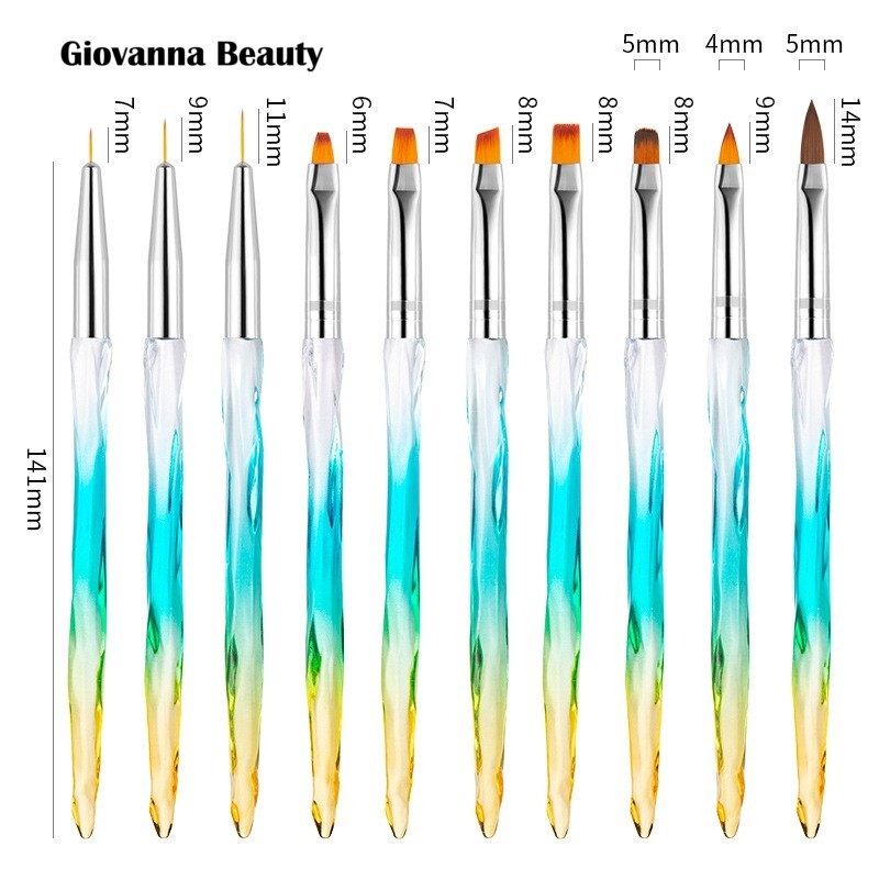 10pcs Set Acrylic UV Gel Nail ART DESIGN Painting Drawing Brush Diamond Handle