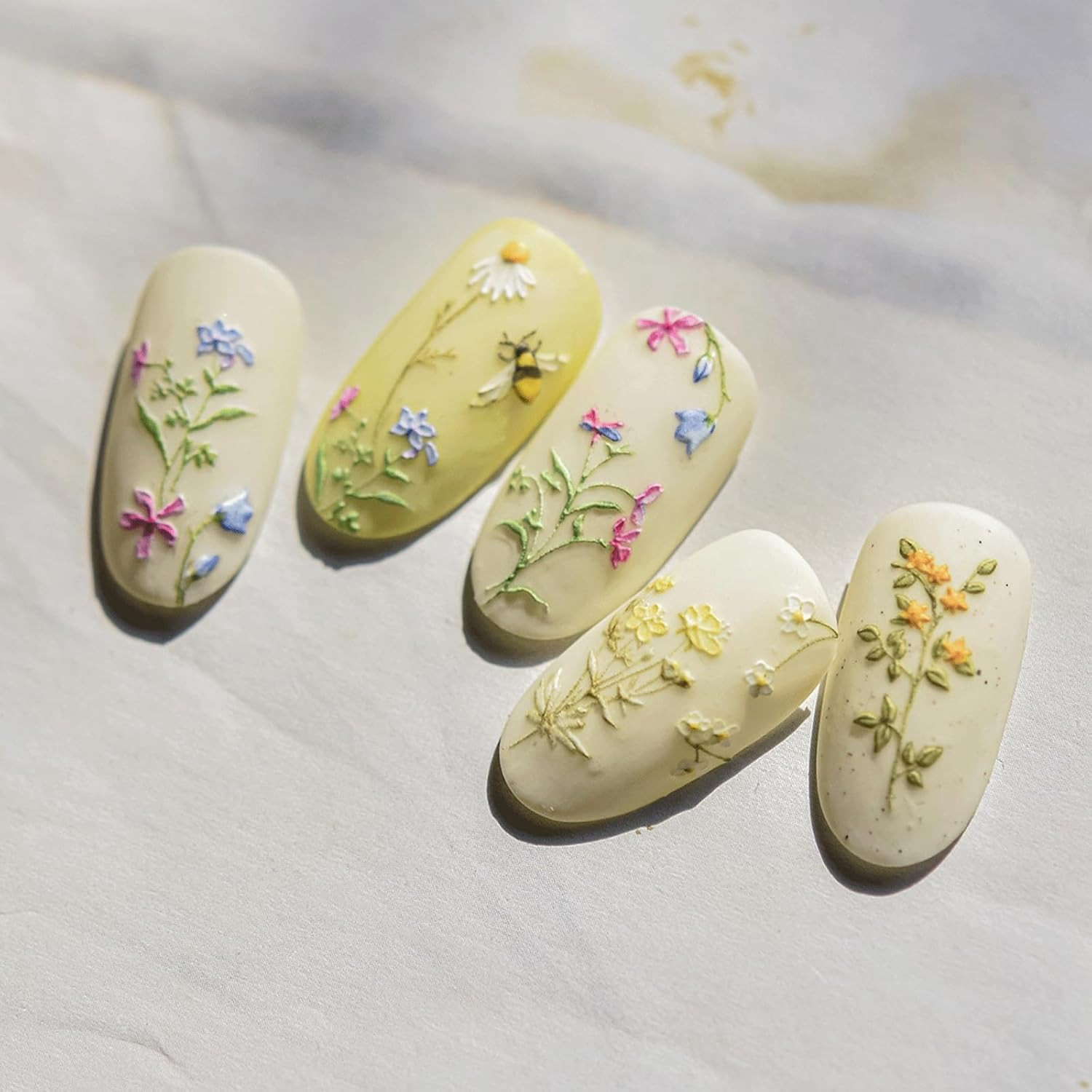 3D Embossed Flower Nail Art Stickers Decals Self-Adhesive 5D Spring
