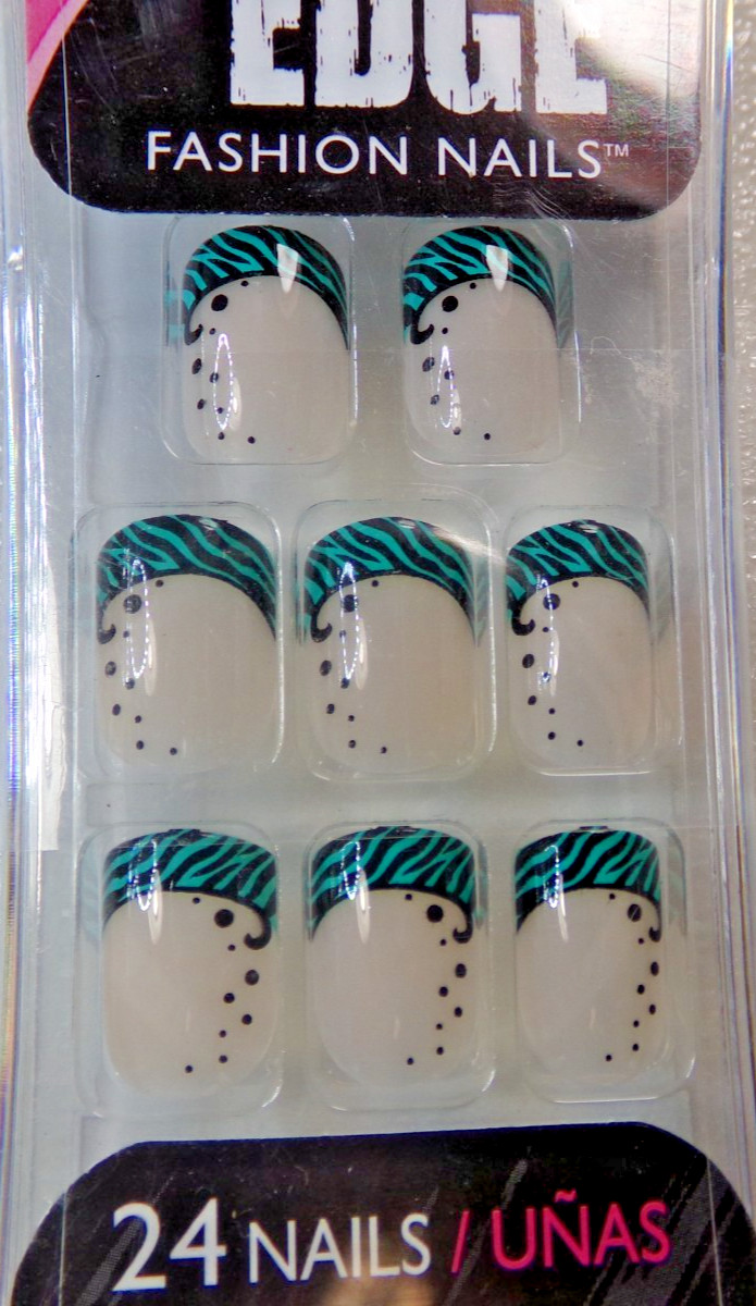 Fing’rs Edge Nails, Short, Black & Green French, Glue on