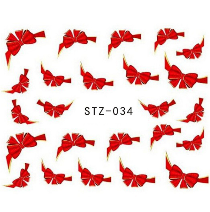 Nail Art Water Transfer Stickers Flower Red Ribbon Bowknot Decals Tips NS39