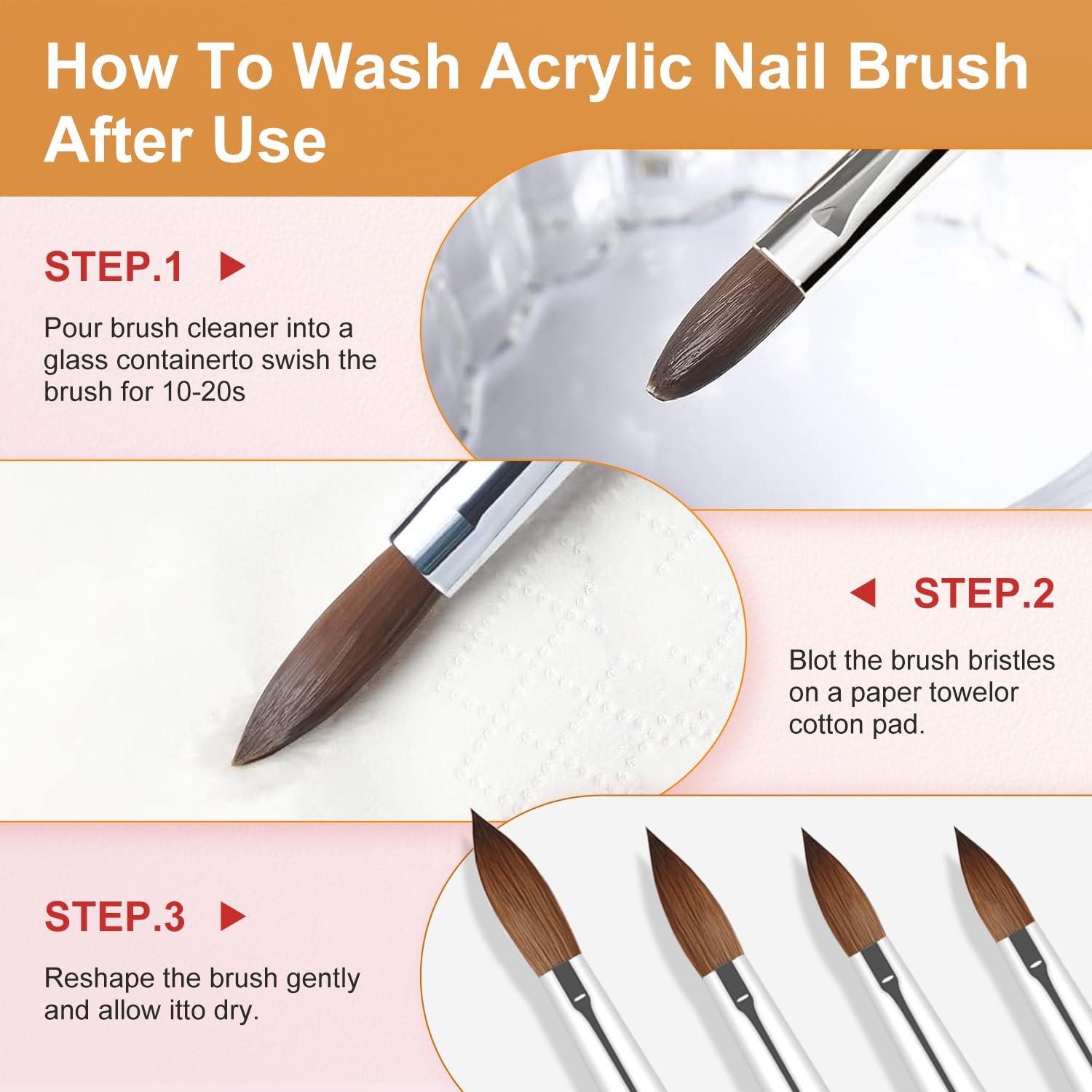 Acrylic Nail Brush Set, 4pcs Size 8/10/12/16 Professional Nail Art Brush for …