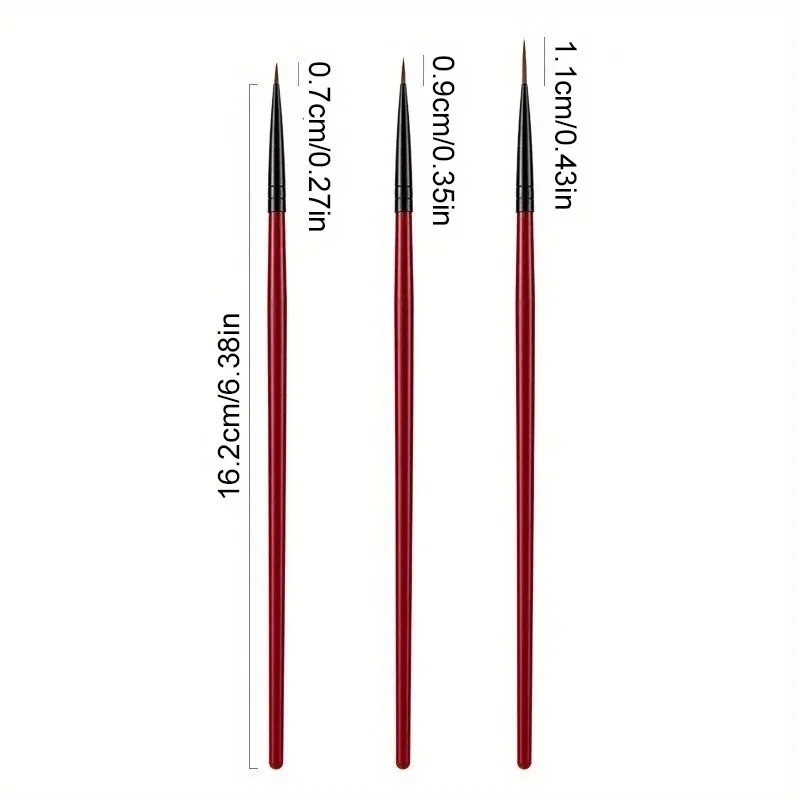 3Pcs Liner Brush Fine Nail Art Set Painting Pen Drawing Line Striping Fine Thin