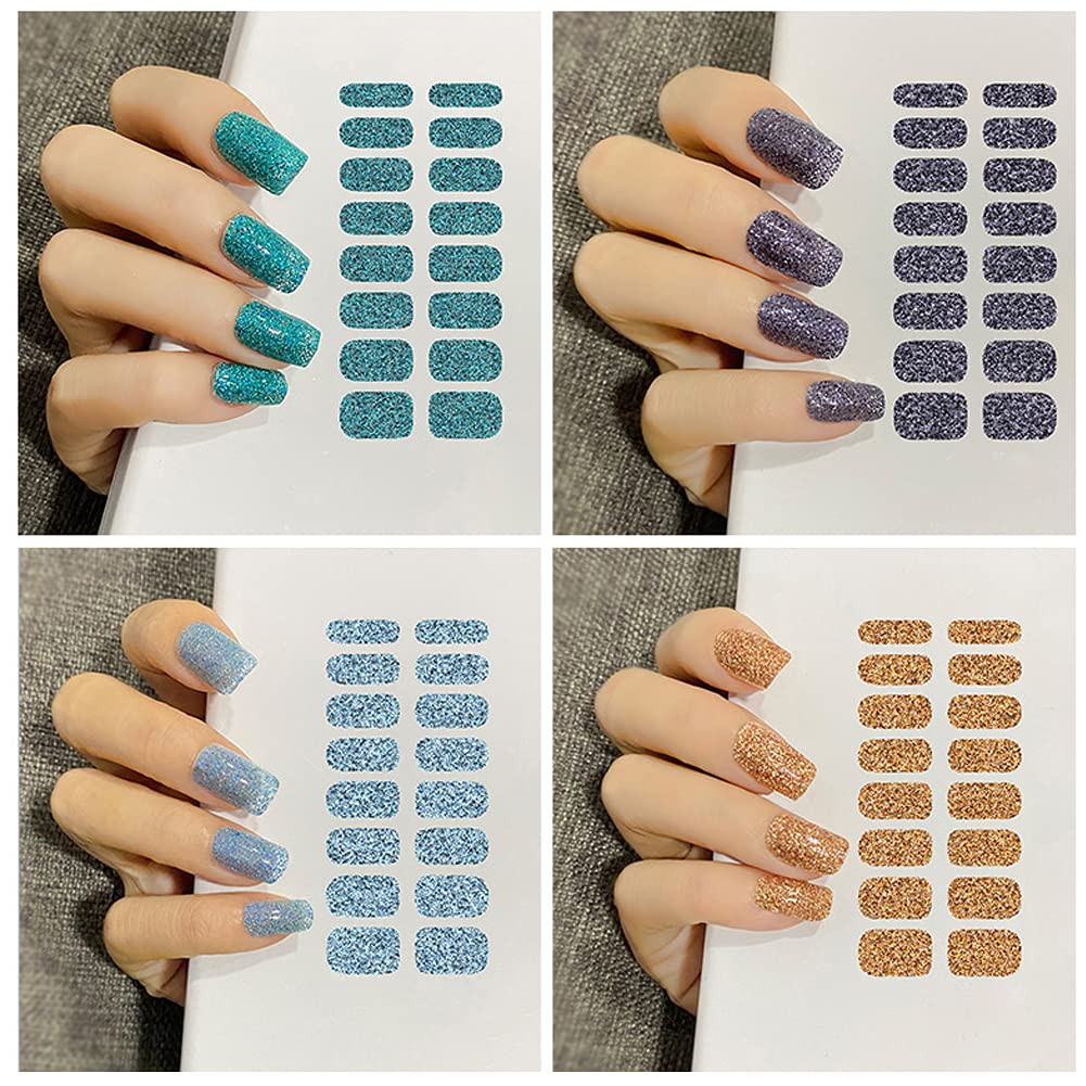 12 Sheets Glitter Nail Wraps Nail Polish Strips Solid Color Nail Polish Stickers