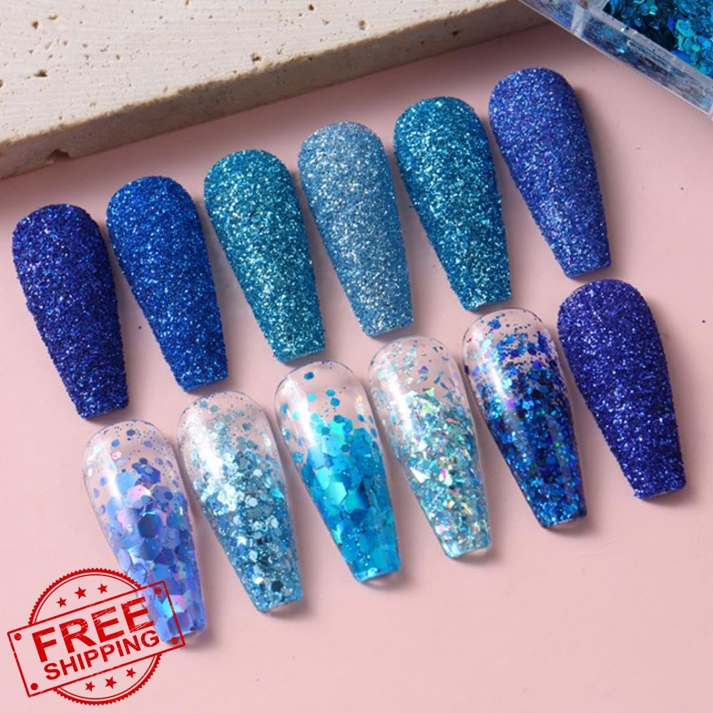NBNTGH W06 Blue Glitter Nail Art Foil Flakes