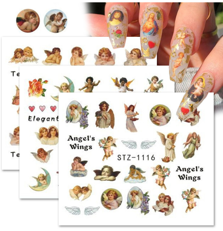 8 Sheets Nail Art Stickers Water Transfer Decals Mary Angel Christian Jesus NS19