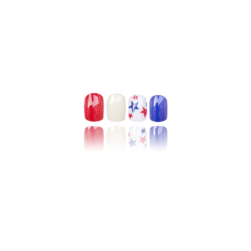 48Pcs Short Red White Blue Star Press on Nails Independence Day Holiday Wear